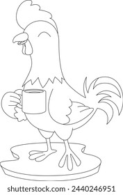 Rooster Cup Coffee Animal Vector Graphic Art Illustration