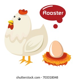 Rooster cute cartoon design, egg cartoon, vector illustration.