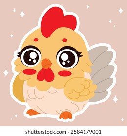 Rooster. Cute rooster. Vector illustration. Chibi style. Cute. Chinese traditional 12 zodiac animals.