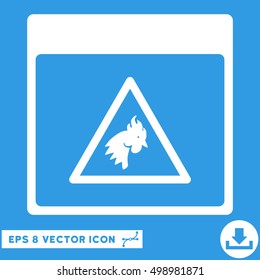 Rooster Danger Calendar Page icon. Vector EPS illustration style is flat iconic symbol, white color.