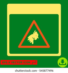 Rooster Danger Calendar Page icon. Vector EPS illustration style is flat iconic bicolor symbol, orange and yellow colors.