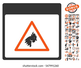 Rooster Danger Calendar Page pictograph with bonus calendar and time management pictures. Vector illustration style is flat iconic symbols, orange and gray, white background.