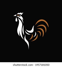 Rooster Design Inspiration - Isolated vector Illustration on black background - Creative vintage logo, icon, symbol, sticker, emblem, badge 