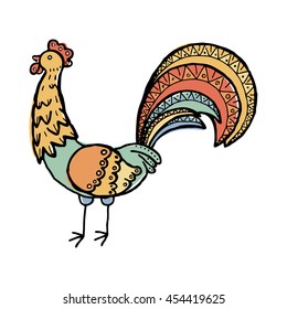 Rooster doodle vector illustration. Grunge picture.