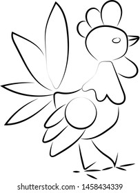 Rooster drawing, illustration, vector on white background.