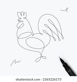 Dibujo de gallos con estilo minimalista de línea de lápiz sobre fondo blanco