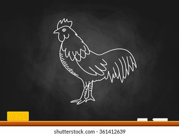 Rooster drawing on blackboard