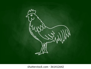 Rooster drawing on blackboard