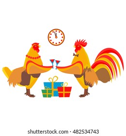 rooster drinking champagne in vector format eps10