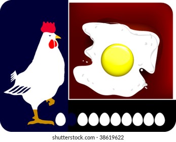 Rooster and the eggs (scrambled egg), illustration with an irony.