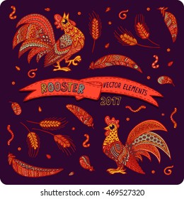Rooster. Elements for design. Vector.