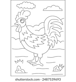 rooster farm animal coloring book page for kids or grown adults coloring book mindful relaxation activity