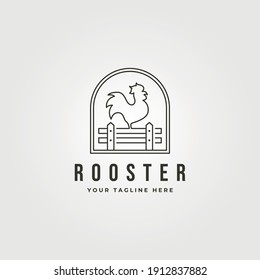 rooster with fence line art logo vector emblem illustration design
