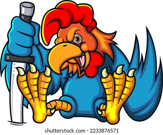 The rooster fighter with knife of illustration