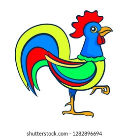 Rooster. Figure stylized cartoon style. Isolated background. Vector