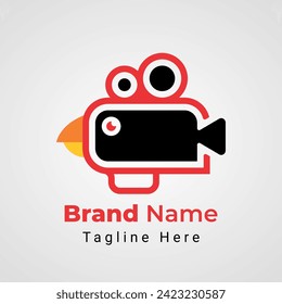 Rooster Film Camera Logo, combination of camera for movie and Rooster