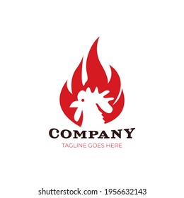 Rooster and Fire. Chicken Flame logo design idea for company, restaurant, cafe and website. Vector EPS 10