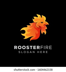 rooster fire logo, angry rooster logo design