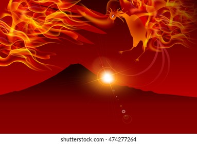 Rooster fire New Year's card background