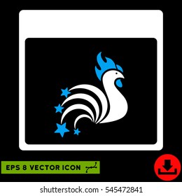 Rooster Fireworks Calendar Page icon. Vector EPS illustration style is flat iconic bicolor symbol, blue and white colors.