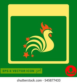 Rooster Fireworks Calendar Page icon. Vector EPS illustration style is flat iconic bicolor symbol, orange and yellow colors.