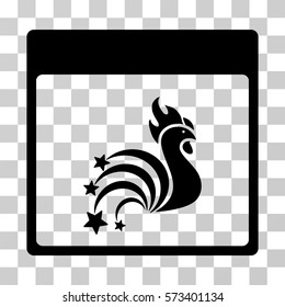 Rooster Fireworks Calendar Page icon. Vector illustration style is flat iconic symbol, black color, transparent background. Designed for web and software interfaces.