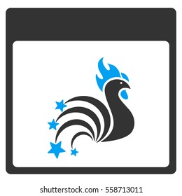 Rooster Fireworks Calendar Page vector toolbar icon. Style is bicolor flat icon symbol, blue and gray colors, white background.