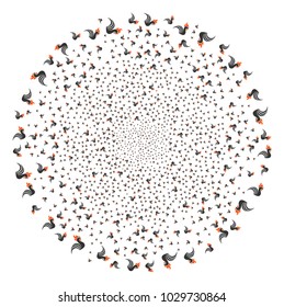 Rooster fireworks sphere. Object pattern organized from random rooster design elements as burst sphere. Vector illustration style is flat iconic symbols.