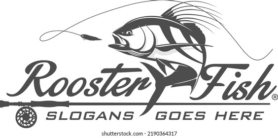 Rooster Fish Logo. Unique and Fresh Rooster fish Jumping out of the water. Great to use as your fishing activity. 