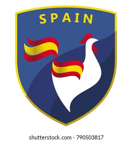 Rooster, the flag of Spain, Logo on a blue shield, illustration, vector