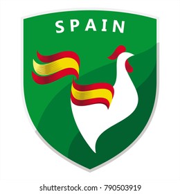 Rooster, the flag of Spain, Logo on a green shield, illustration, vector