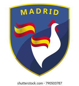 Rooster, the flag of Spain, Madrid, Logo on a blue shield, illustration, vector