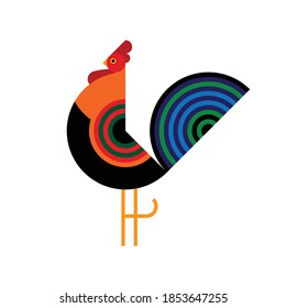 Rooster flat color logo design concept.