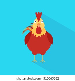 Rooster flat icon with long shadow. Happy new year. 2017 year.