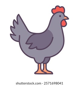 Rooster flat illustration. Cute cartoon chicken isolated on white background.