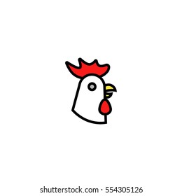 Rooster flat line icon, year of rooster 2017 illustration