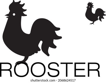Rooster is a flightless bird. Silhouette, sign, logo. Vector illustration