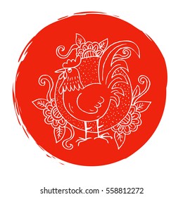 Rooster with floral frame.
