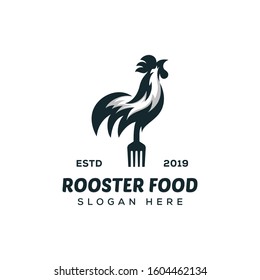 rooster food logo design, silhouette rooster with fork logo concept