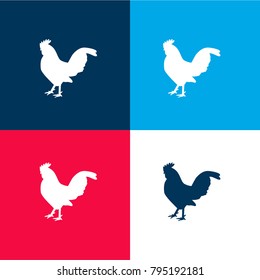 Rooster four color material and minimal icon logo set in red and blue