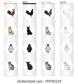 Rooster, fox, tail, and other web icon in cartoon style.Animals, bird, domestic, icons in set collection.