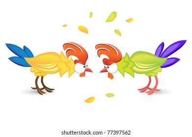Rooster or game birds cockfighting. Illustration on white background