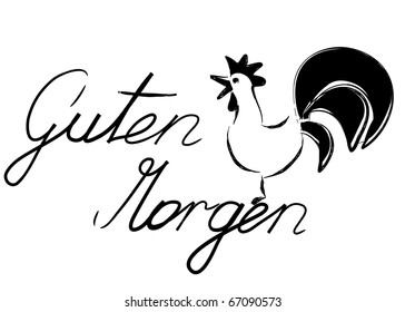 Rooster with German words "Guten Morgen" (good morning) - vector.