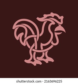 Rooster Glyph Maze Line Logo Design