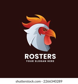 Rooster Gradient Logo, Chicken Head Vector Template