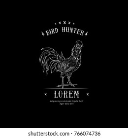 Rooster in graphic style, hand drawn illustration. Vector logo cock. Icon of bird