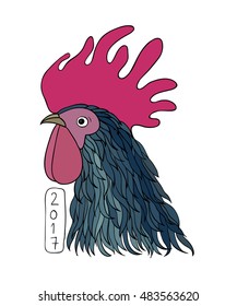 Rooster in graphical style. freehand drawn cartoon cock. isolated objects on white background. Vector illustration. Symbol of New Year 2017.