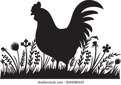 Diseño de gallos y siluetas de césped