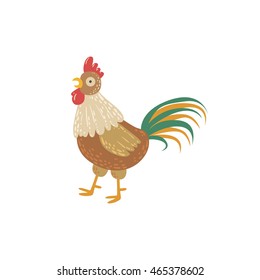 Rooster With Green Tail Standing