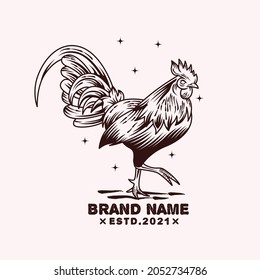 rooster with hand drawn style logo, suitable for rooster or chicken business with vintage look